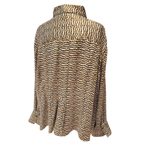 Jones New York Collection Woman 24W Brown & White Print Button-Down Blouse With - Picture 3 of 10